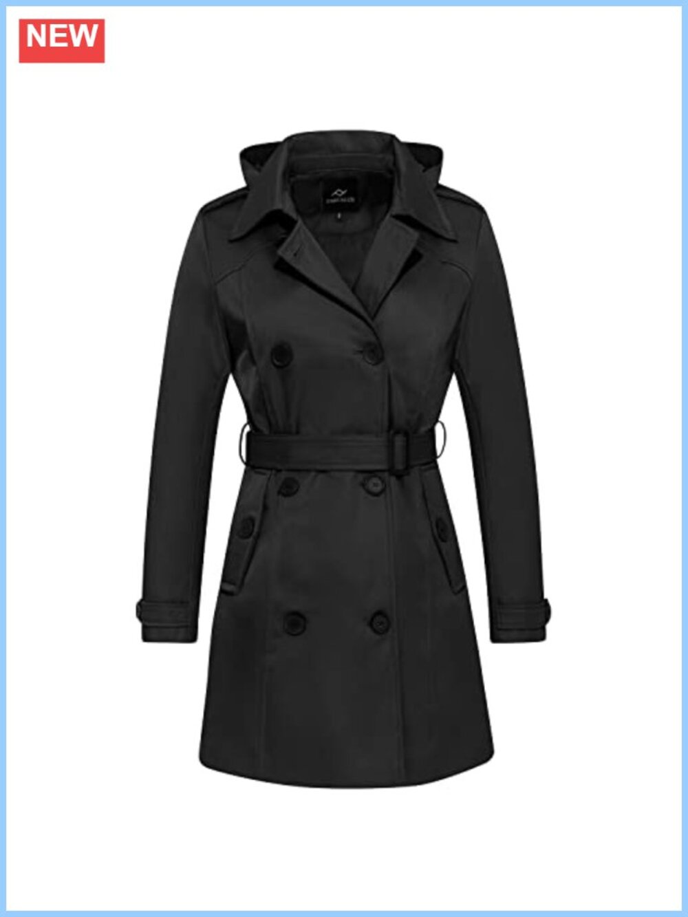 Waterproof Double Breasted Trench Coat with Removable Hood